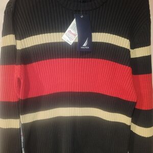 Nautica Men's Striped Crewneck Sweater - Black, Red, Beige